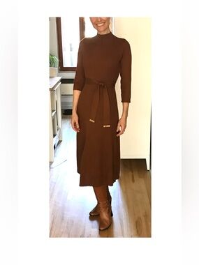 Calvin Klein Cinnamon Ribbed Knit Mock Neck Midi Dress Small - Pristine